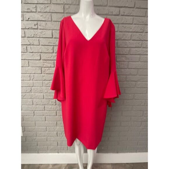 Eliza J Women Magenta Bell Sleeve V-Neck Sheath Dress Size 14 - Picture 1 of 9